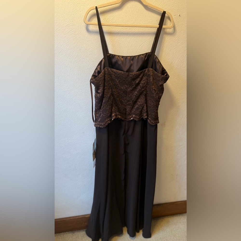 Merrily Cocoa Brown Sequin Lace Evening Gown w/ Sheer Cardigan Size 14 NWT - Picture 3 of 8